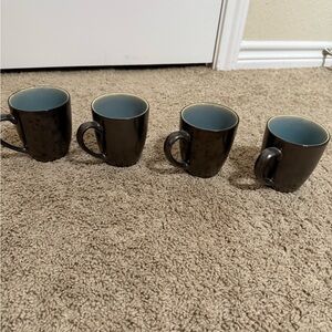 Set of Four Black and Blue Mugs
